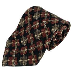 Jos A Bank Premium Collection Black Foulard Medallion Silk Necktie USA 58x3.5